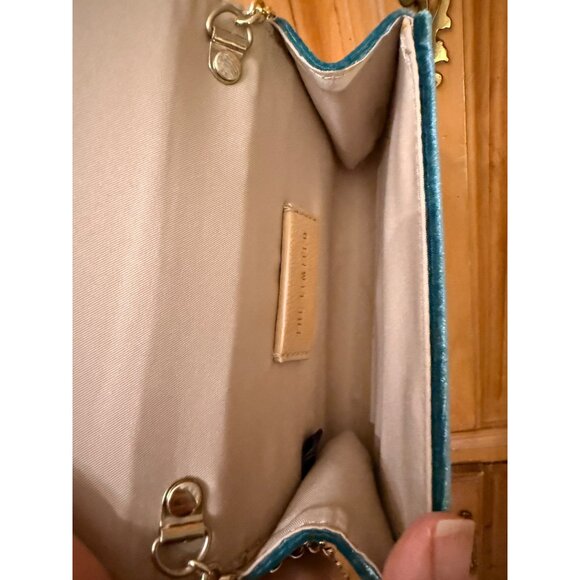 The Limited Blue Teal Velvet Bow Shoulder Purse Bag Dress Party Gold Chain Strap - Picture 6 of 6